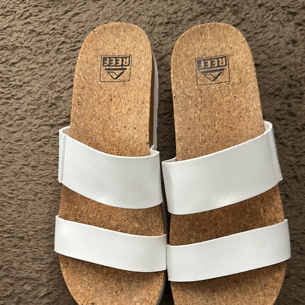 Reef White Sandals Cork Footbed Slide